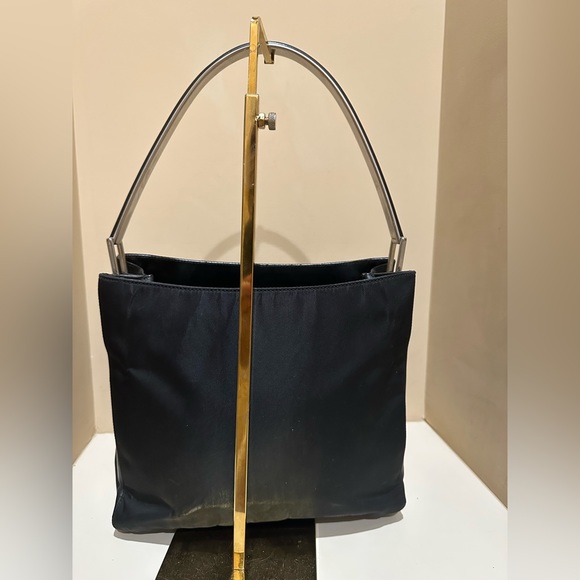 Prada Tessuto and Black Leather Metal Handle Bag - Picture 3 of 12